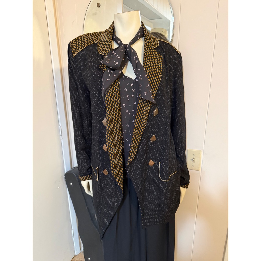 Platinum Dorothy Schoelen Vintage Black Gold Bead Trim Blazer Jacket Womens M